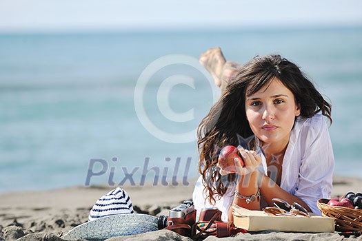 happy young woman relax onbeautiful beach at morning happy young woman relax onbeautiful beach at morning