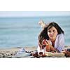 happy young woman relax onbeautiful  beach at morning