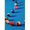 young pro billiard player finding best solution and right angle at billard or snooker pool sport  game 