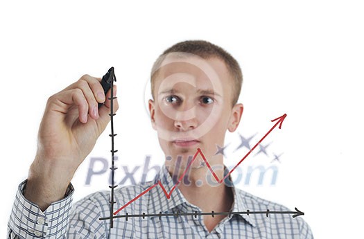 business man draw success line chart isolated on white background in studio business man draw success line chart isolated on white background in studio