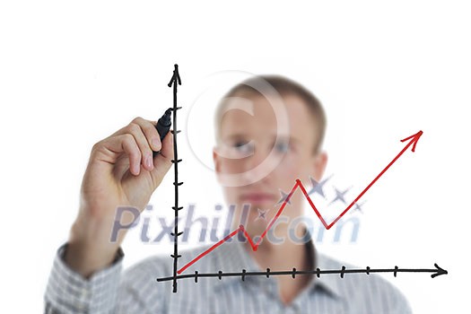 business man draw success line chart isolated on white background in studio business man draw success line chart isolated on white background in studio