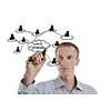 business man draw cloud computing chart on glass  isolated over  white background  in studio
