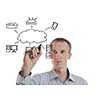 business man draw cloud computing chart on glass  isolated over  white background  in studio