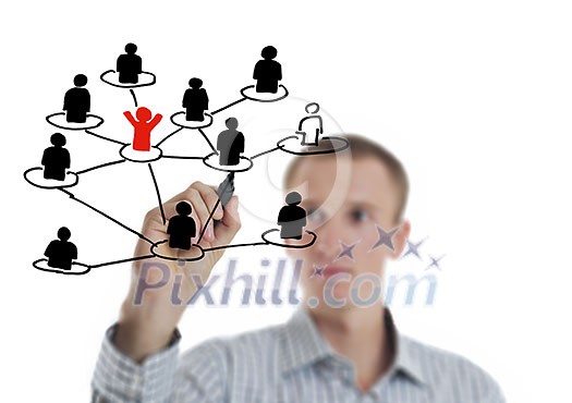 business man draw cloud computing chart on glass isolated over white background in studio business man draw cloud computing chart on glass isolated over white background in studio
