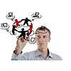 business man draw cloud computing chart on glass  isolated over  white background  in studio