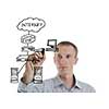 business man draw cloud computing chart on glass  isolated over  white background  in studio