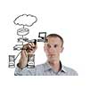 business man draw cloud computing chart on glass  isolated over  white background  in studio
