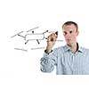 business man draw organisation flow chart isolated on white background  in studio