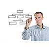 business man draw organisation flow chart isolated on white background  in studio