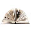 Open old fanned hardcover leather bound book
