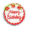 Birthday cake with writing from above isolated on white