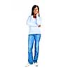 Confident black woman standing isolated on white background