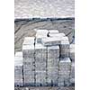 Stacks of interlocking stones for installing driveway landscaping