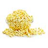 Bowl of fresh popped popcorn isolated on white background