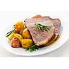 Serving of roast beef and roasted potatoes meal