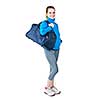 Happy fit young woman with gym bag standing ready for fitness exercise