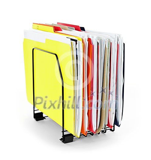 File folders with documents in vertical organizer File folders with documents in vertical organizer