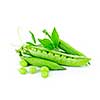 Pea pods with green peas isolated on white background