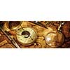 Old vintage retro compass, measuring devices and magnifying glass on ancient world map. Vintage still life. Travel geography navigation concept background.