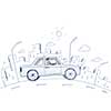 Young man driving car made of sheet of paper
