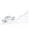 Young man driving car made of sheet of paper