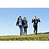 group of teen people woman  have fun outdoor with blue sky in background