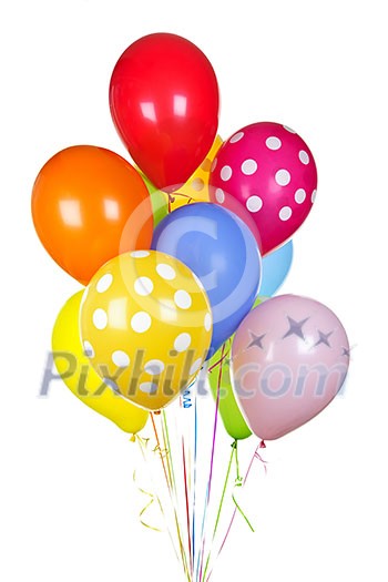 Colorful helium balloons isolated on white background Colorful helium balloons isolated on white background