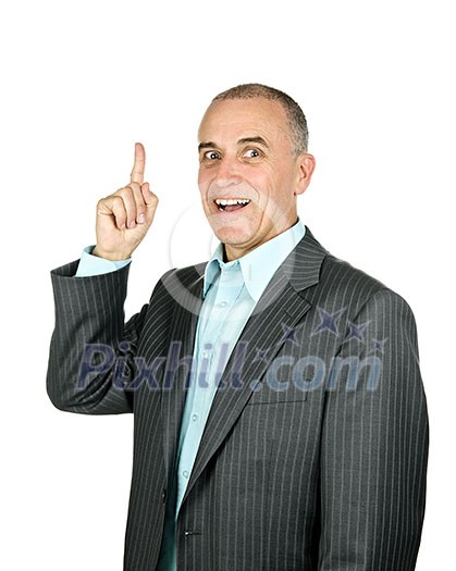 Portrait of smiling pointing businessman isolated on white background Portrait of smiling pointing businessman isolated on white background