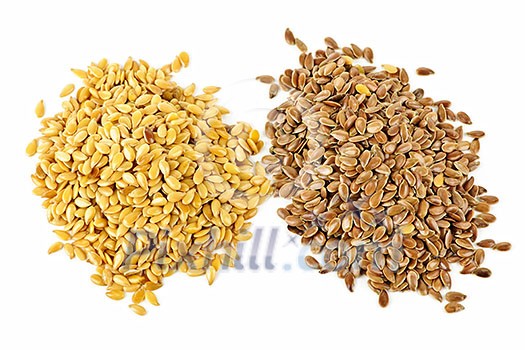 Heaps of brown and golden flax seed or linseed isolated on white background Heaps of brown and golden flax seed or linseed isolated on white background