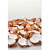Pile of many broken brown empty eggshells