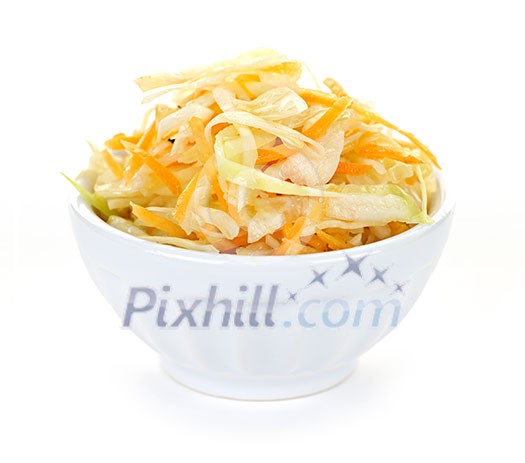 Bowl of coleslaw with shredded cabbage isolated on white background Bowl of coleslaw with shredded cabbage isolated on white background