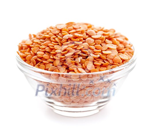 Bowl of red lentils isolated on white background Bowl of red lentils isolated on white background