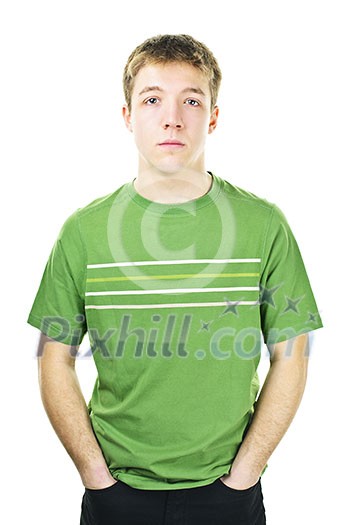 Serious young man standing isolated on white background Serious young man standing isolated on white background