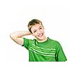 Relaxed smiling young man with hand behind his head isolated on white