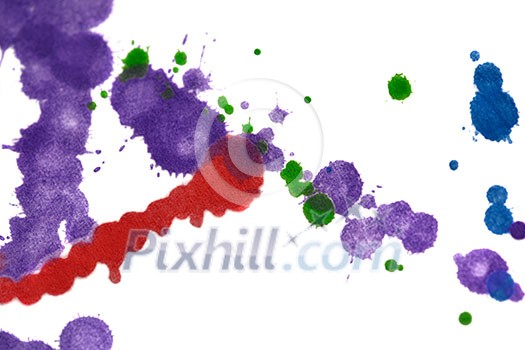 Colored splashes in abstract shape, isolated on white background Colored splashes in abstract shape, isolated on white background