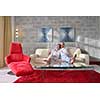 happy young couple relax at modern home living room indoor