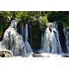 waterfall with clean and fresh water  nature with green forest in background