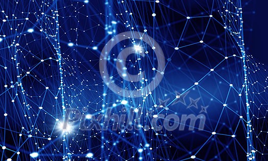 Blue virtual technology background with lines and grids