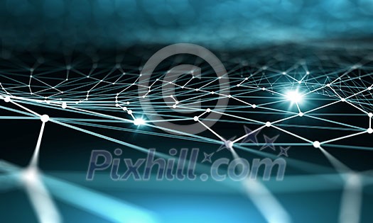 Blue virtual technology background with lines and grids