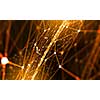 Golden virtual technology background with lines and grids