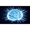 Concept of human intelligence with human brain on blue digital background