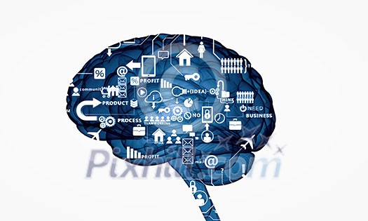 Concept of human intelligence with human brain on white digital background Concept of human intelligence with human brain on white digital background