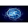 Concept of human intelligence with human brain on blue digital background