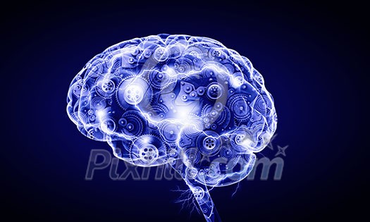 Concept of human intelligence with human brain on blue digital background