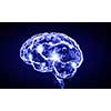 Concept of human intelligence with human brain on blue digital background