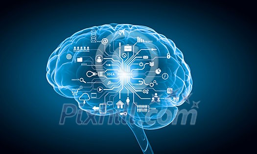 Concept of human intelligence with human brain on white digital background Concept of human intelligence with human brain on white digital background