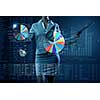 Close view of businesswoman drawing on screen market infographs