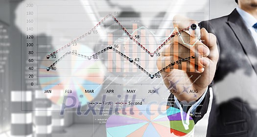 Close view of businessman drawing on screen market infographs Close view of businessman drawing on screen market infographs