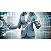 Close view of businesswoman drawing on screen market infographs
