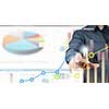 Close view of businessman touching screen with market infographs
